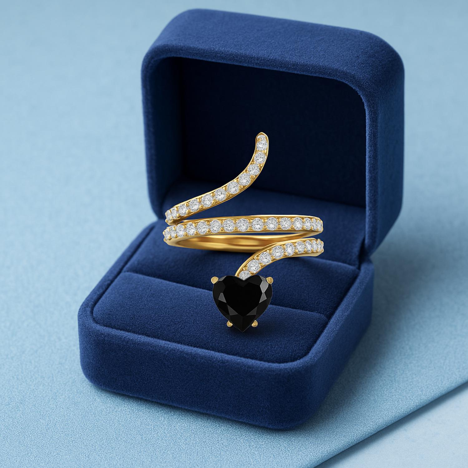 Black Spinel Snake Ring – Sterling Silver