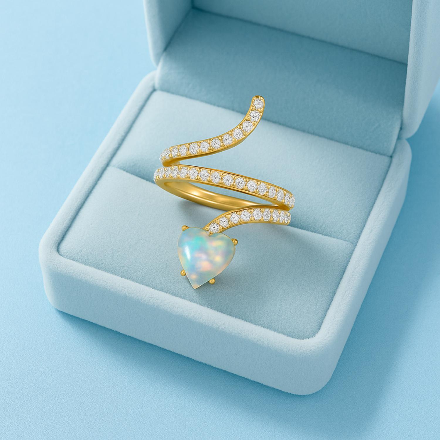 Opal Heart-Shaped Snake Ring - Sterling Silver