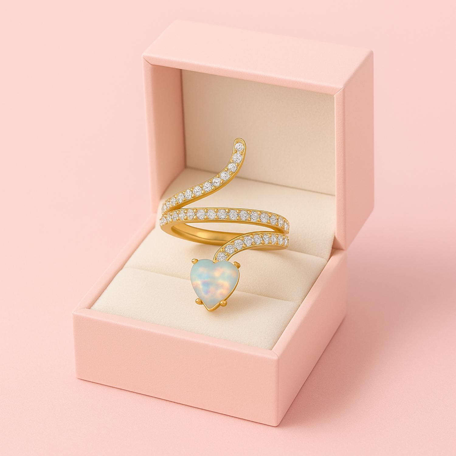 Opal Heart-Shaped Snake Ring - Sterling Silver