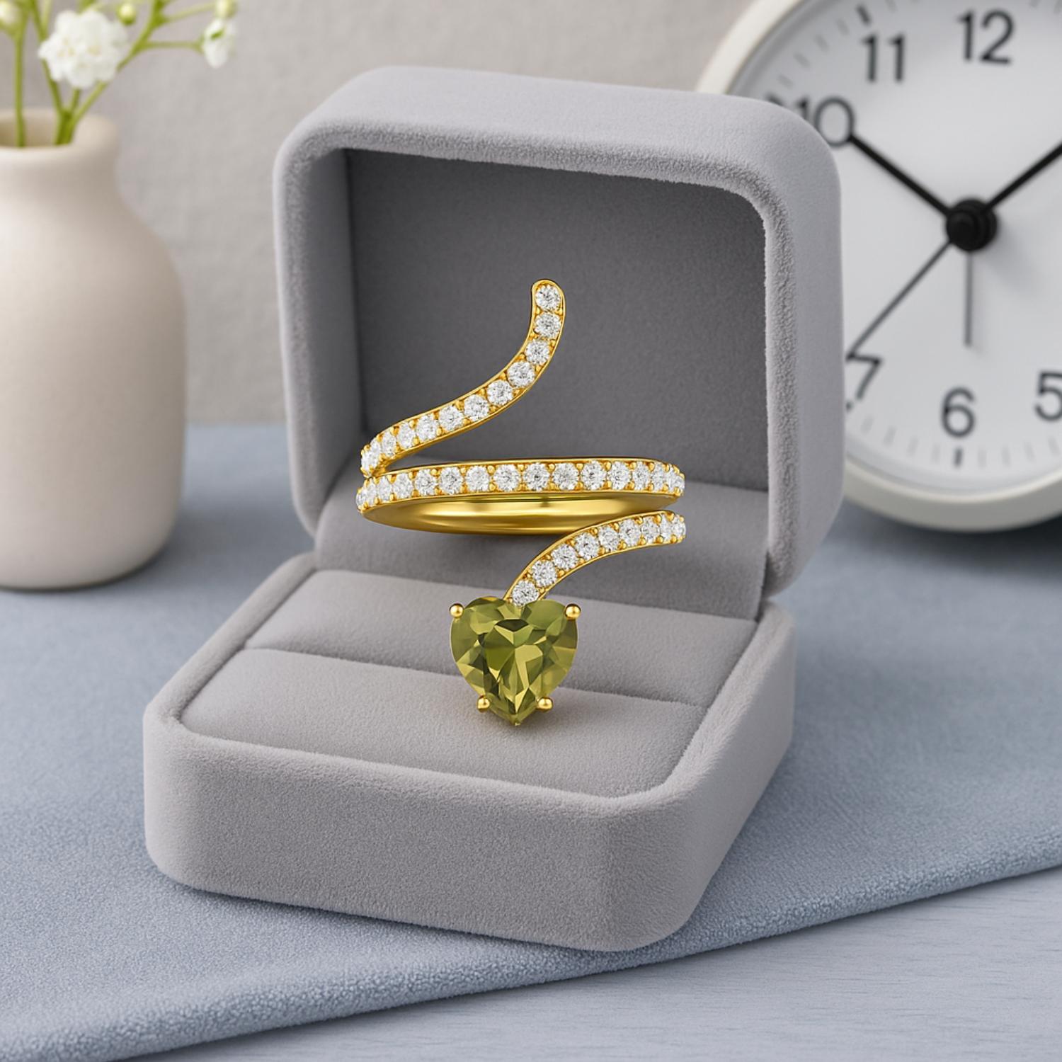 Peridot Spiral Wrap Pave Band Design Ring – Sterling Silver