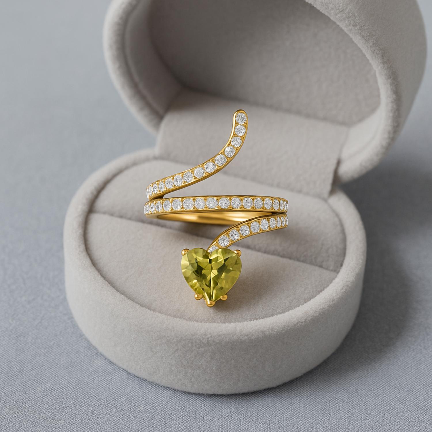 Peridot Spiral Wrap Pave Band Design Ring – Sterling Silver