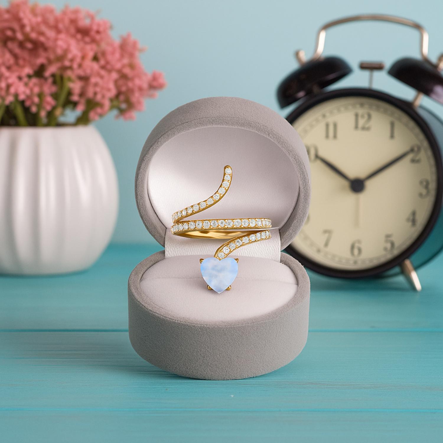 Moonstone Heart-Shaped Snake Ring - Sterling Silver