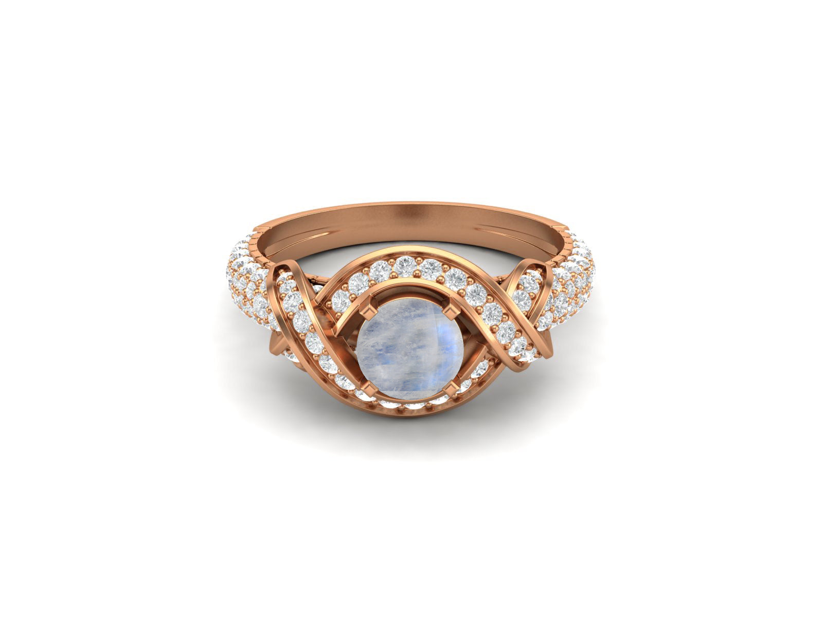 Rainbow Moonstone Wedding Ring Unique 925 Sterling Silver Bridal Ring Art Deco Style Ring