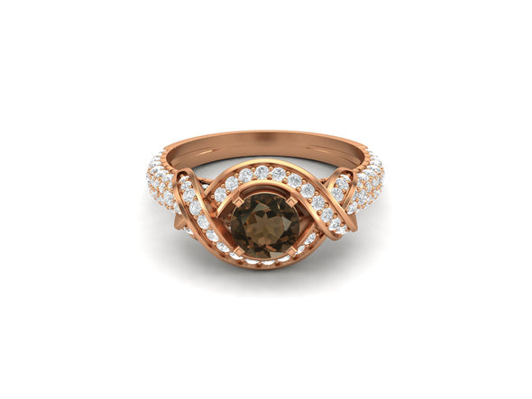 925 Sterling Silver Smoky Quartz Bridal Ring Round Shaped Brown Quartz Stone Ring