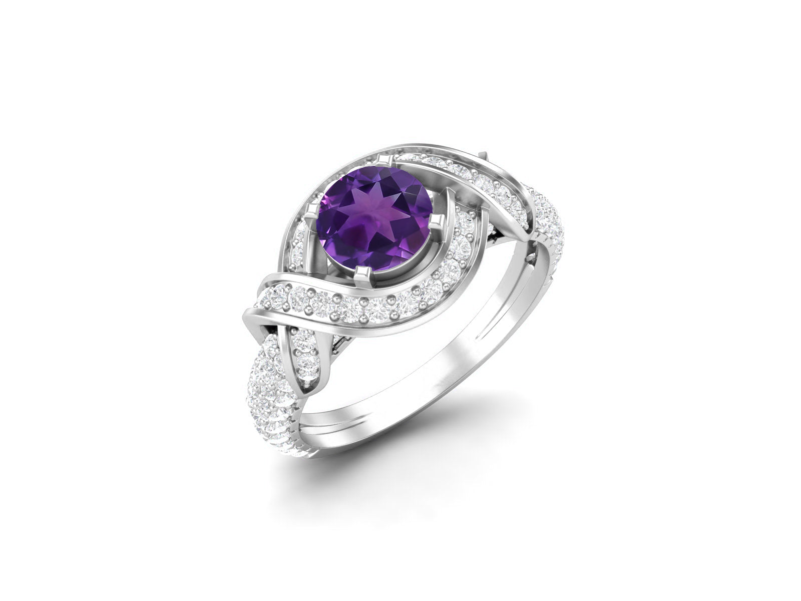 Amethyst Cluster Bridal Engagement Ring – Sterling Silver