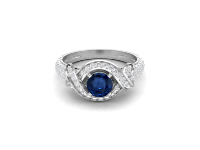 Round Cut Art Deco Blue Sapphire Wedding Ring 925 Sterling Silver Bridal Ring