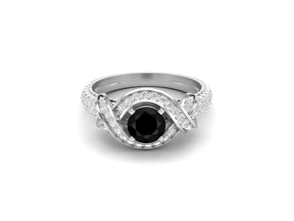 925 Sterling Silver Black Spinel Wedding Ring Art Deco Black Gemstone Ring