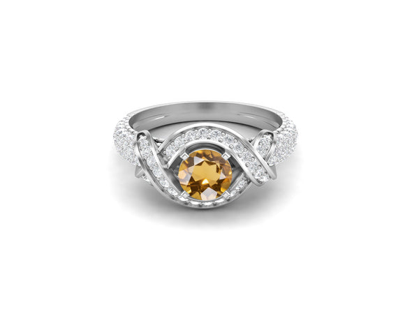 6mm Round Shaped Citrine Wedding Ring 925 Sterling Silver Bridal Ring