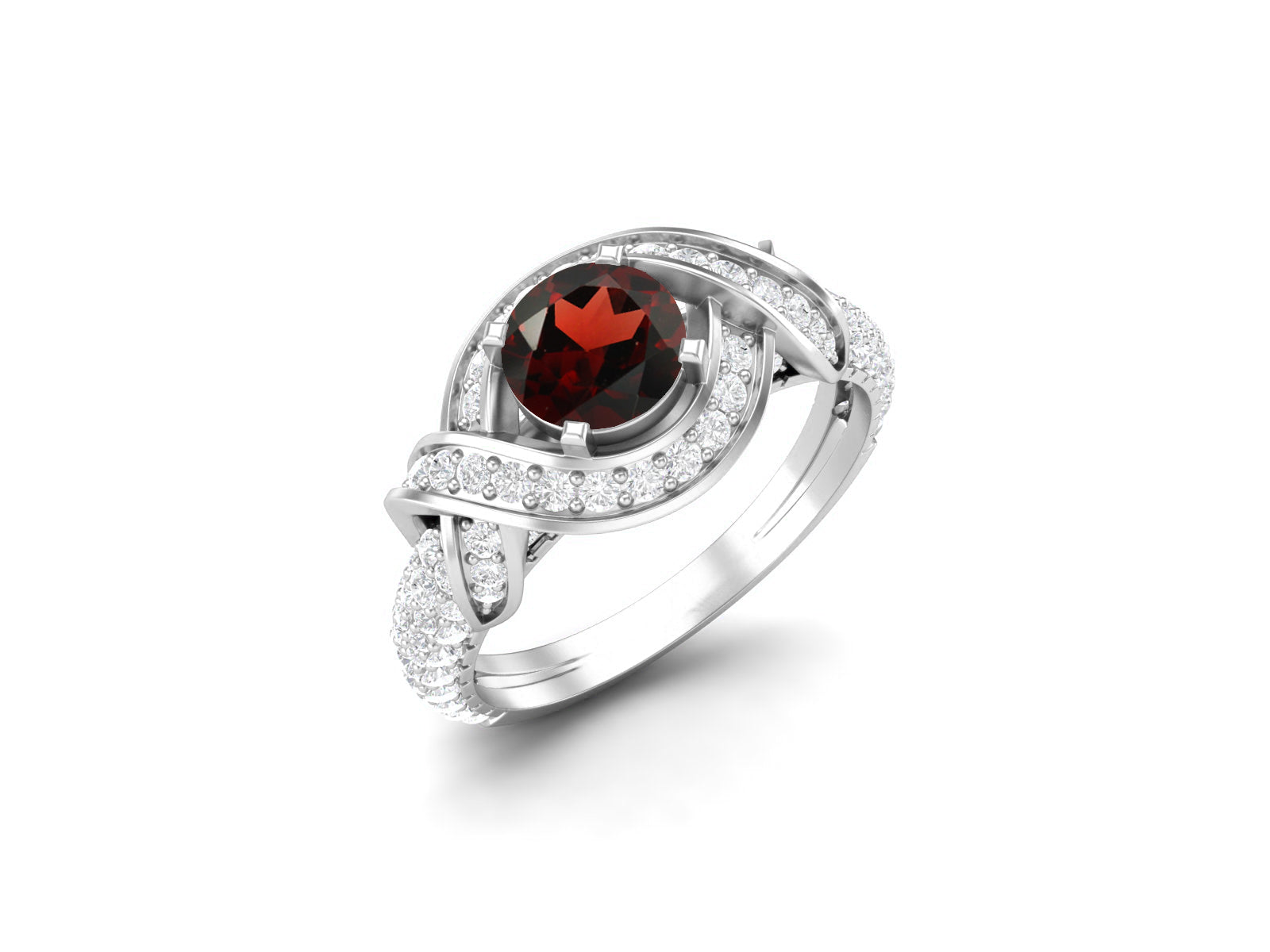 Vintage Red Garnet Wedding 925 Sterling Silver Bridal Ring For Her