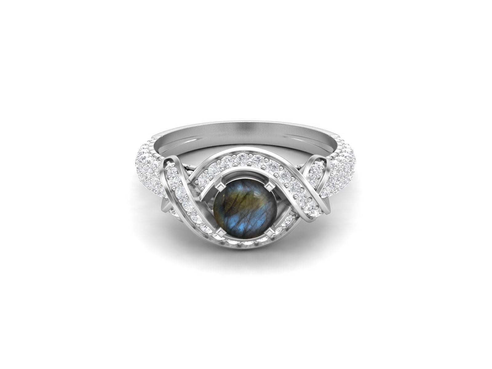 Labradorite Twisted Halo and Pave Band Ring - Sterling Silver