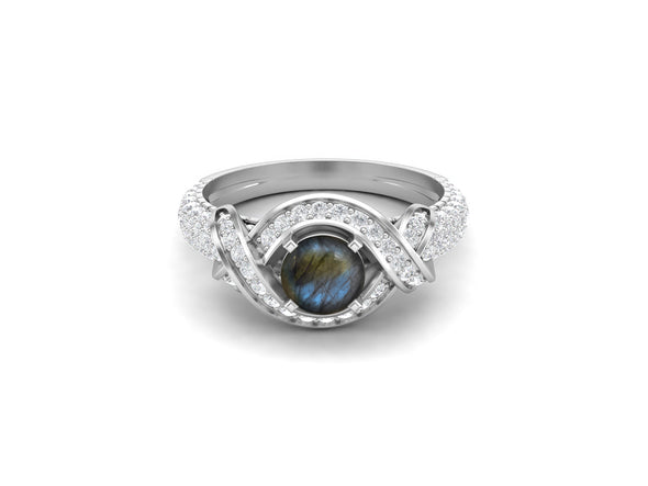 Natural Labradorite Wedding Ring Unique Bridal Promise Ring Round Shaped Gemstone Ring