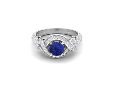 925 Sterling Silver Lapis Lazuli Bridal Ring Art Deco Cubic Zirconia Engagement Ring