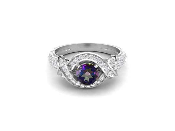 Art Deco Mystic Topaz Wedding Ring 925 Silver Promise Ring Bio Color Gemstone Ring