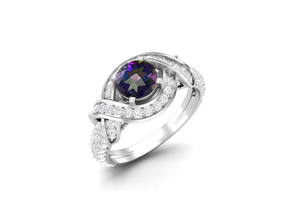 Art Deco Mystic Topaz Wedding Ring 925 Silver Promise Ring Bio Color Gemstone Ring