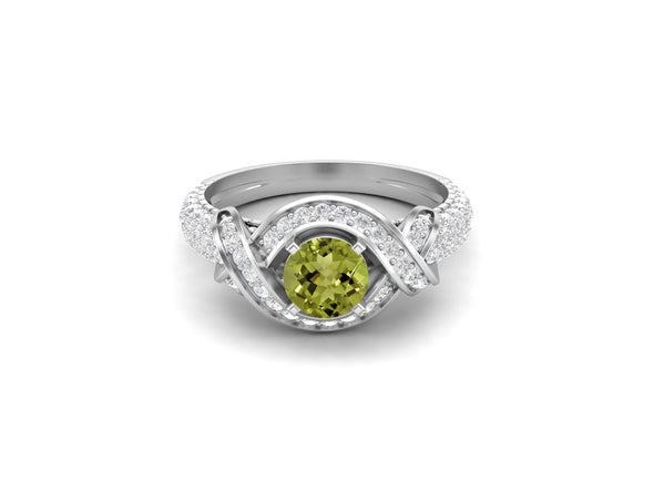 Round Shaped Peridot Engagement Ring Unique Green Gemstone Ring