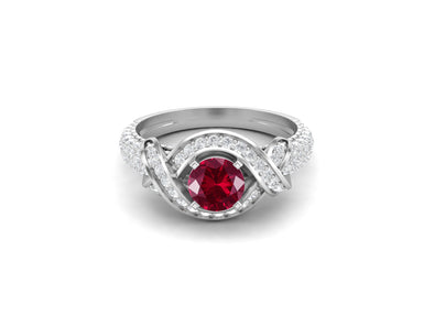 925 Sterling Silver Ruby Wedding Ring Round Shaped Art Deco Engagement Ring