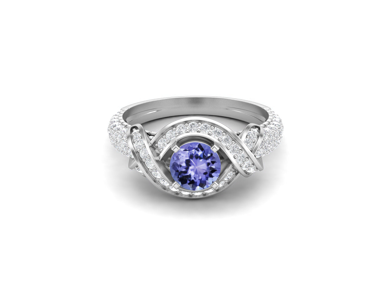 Anello di fidanzamento con tanzanite di forma rotonda, anello nuziale in argento sterling 925