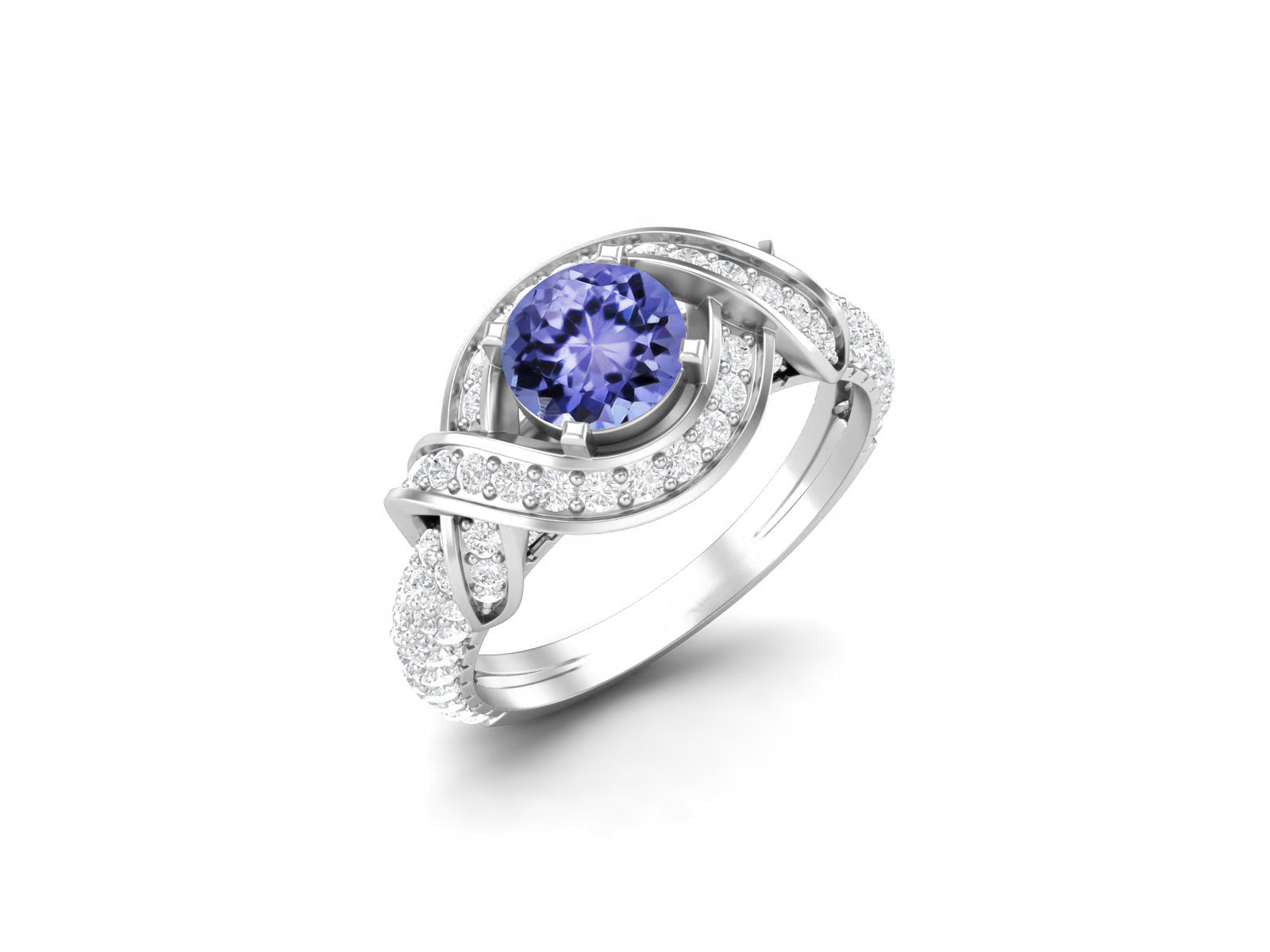 Anello di fidanzamento con tanzanite di forma rotonda, anello nuziale in argento sterling 925