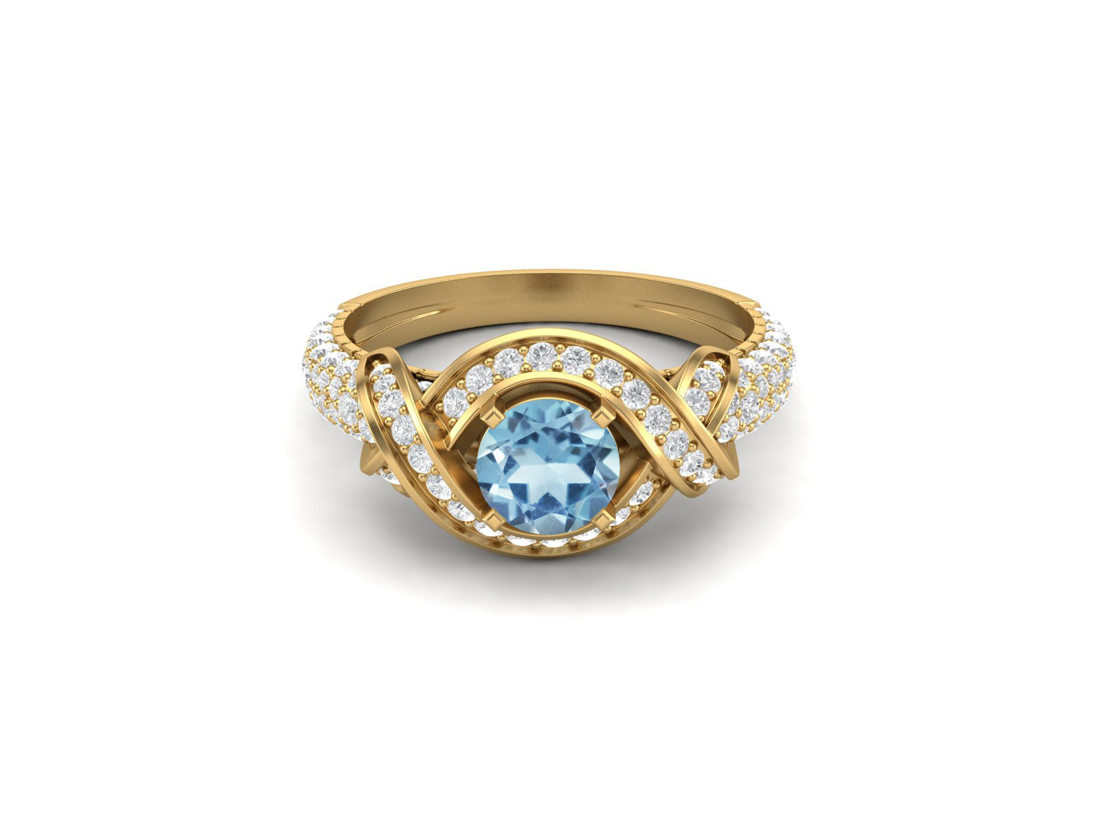 Anello di fidanzamento in argento con topazio blu naturale e zirconia cubica di forma rotonda