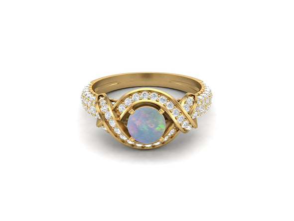 Round Shaped Opal Engagement Ring Art Deco Cubic Zirconia Wedding Ring