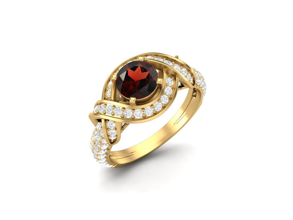 Vintage Red Garnet Wedding 925 Sterling Silver Bridal Ring For Her