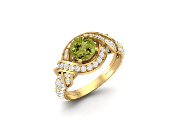 Round Shaped Peridot Engagement Ring Unique Green Gemstone Ring