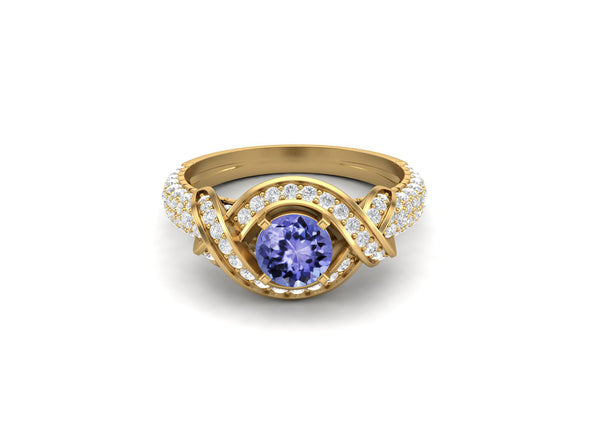 Round Shaped Tanzanite Engagement Ring 925 Sterling Silver Bridal Ring