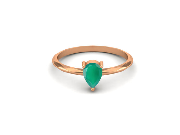 Pear Shaped Green Onyx Wedding Ring 925 Sterling Silver Solitaire Bridal Ring