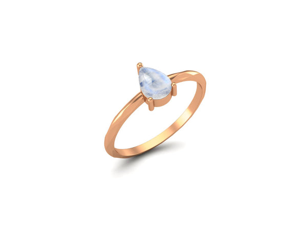 Natural Moonstone Engagement Ring Pear Cut Solitaire Wedding Ring