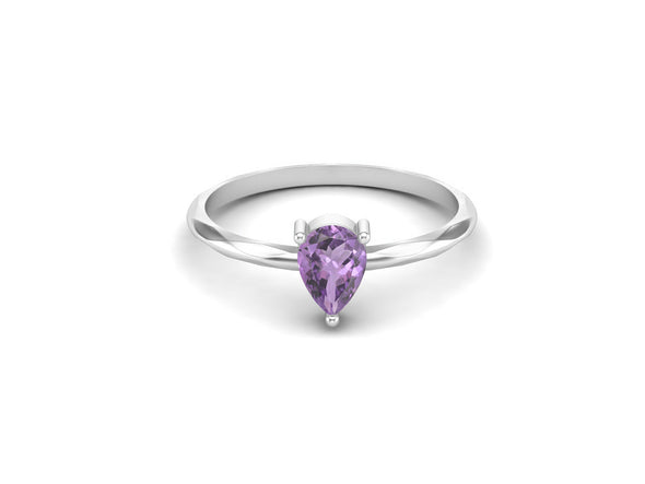 6x4mm Pear Shaped Amethyst Solitaire Wedding Ring 925 Sterling Silver Bridal Ring