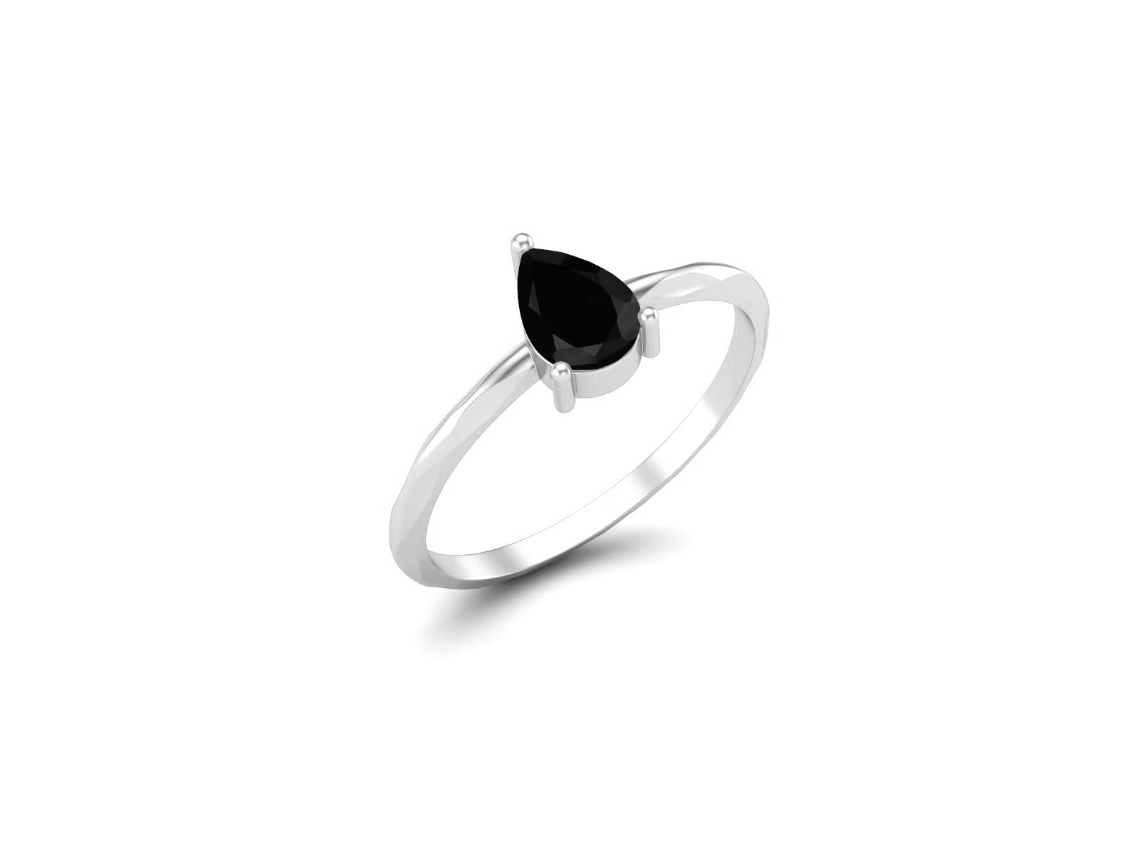 Black Spinel Minimalist Solitaire Ring - Sterling Silver