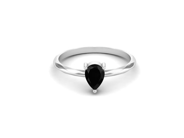 Pear Shaped Black Spinel Engagement Ring Women Solitaire Wedding Ring 925 Silver Ring