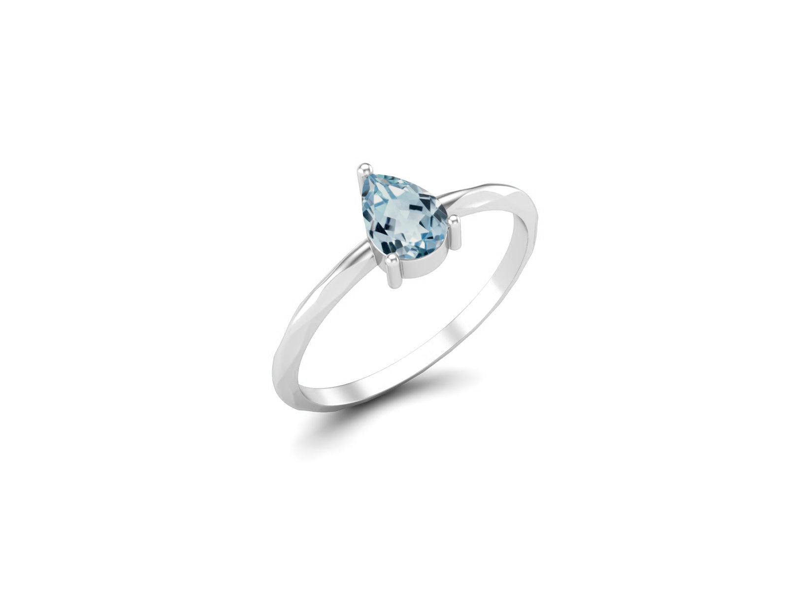 Blue Topaz Minimalist Solitaire Ring - Sterling Silver