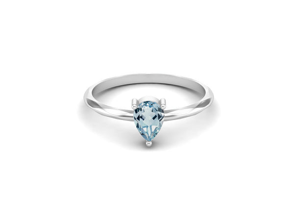 925 Sterling Silver Blue Topaz Bridal Ring Pear Shaped Solitaire Wedding Ring
