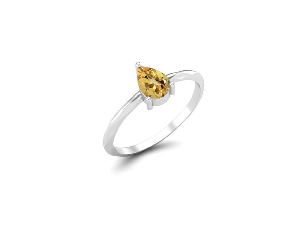 Pear Shaped Citrine Promise Ring 925 Sterling Silver Solitaire Wedding Ring