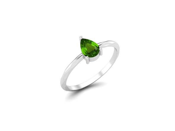925 Sterling Silver Emerald Promise Ring Pear Shaped Solitaire Wedding Ring