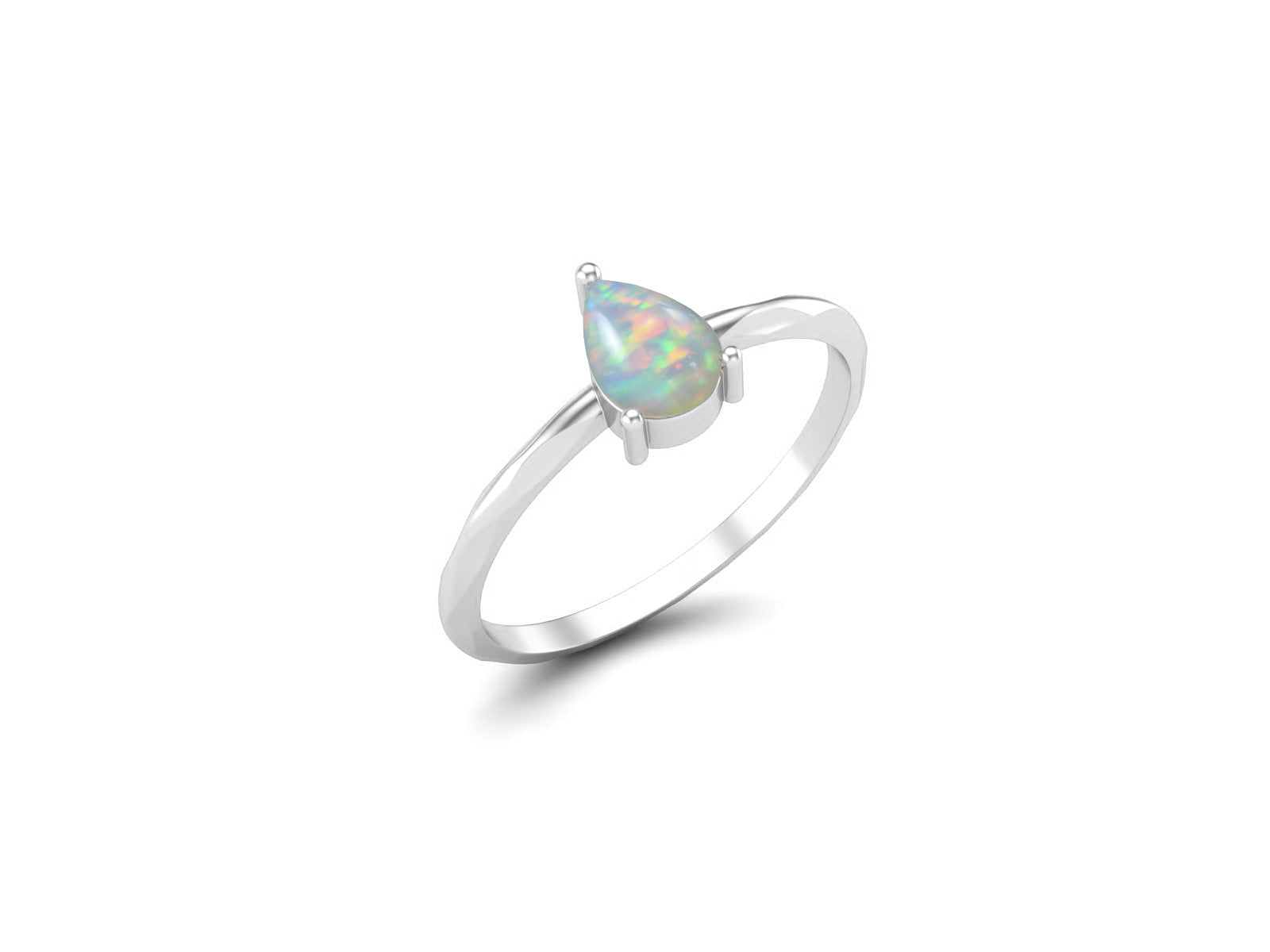 Opal Minimalist Solitaire Ring - Sterling Silver