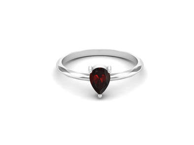Vintage Solitaire Red Garnet Engagement Ring 925 Sterling Silver Promise Ring