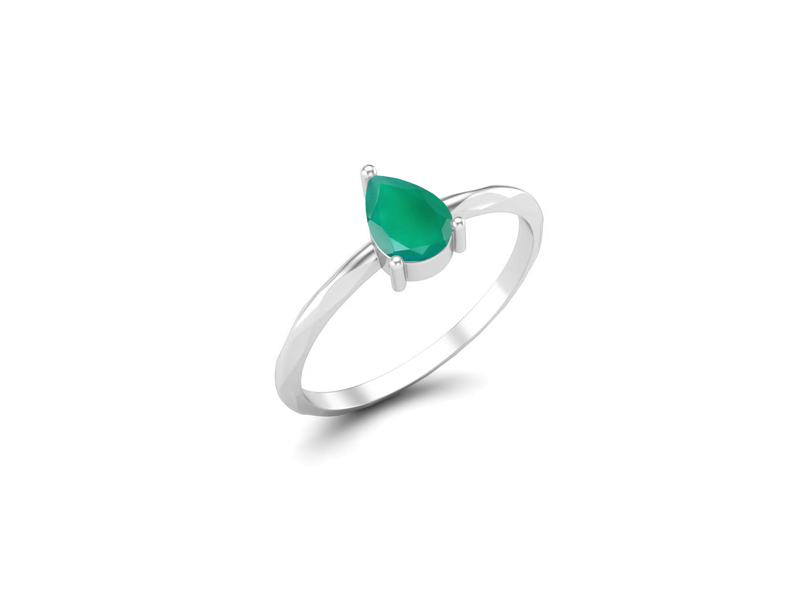 Green Onyx Minimalist Solitaire Ring - Sterling Silver