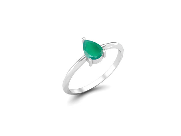 Pear Shaped Green Onyx Wedding Ring 925 Sterling Silver Solitaire Bridal Ring