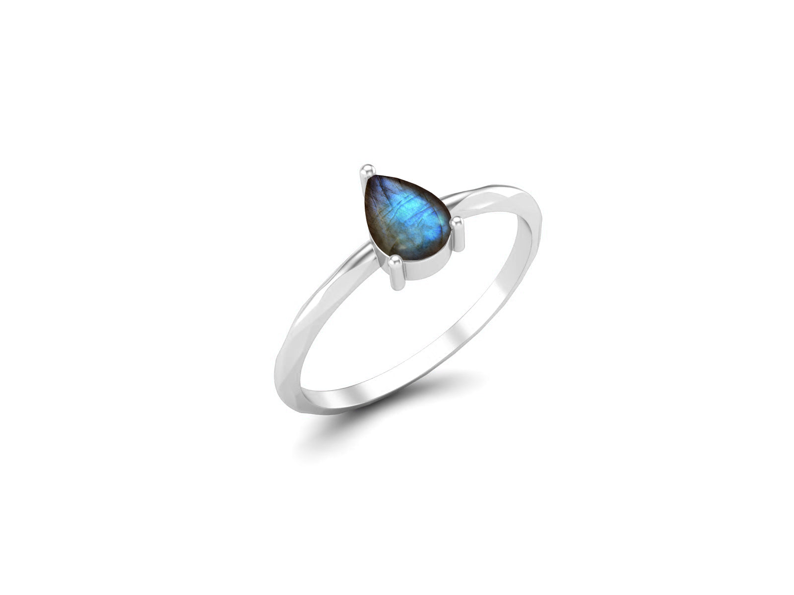 Labradorite Minimalist Solitaire Ring - Sterling Silver