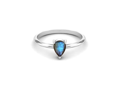 925 Sterling Silver Labradorite Wedding Ring Pear Cut Gemstone Engagement Ring