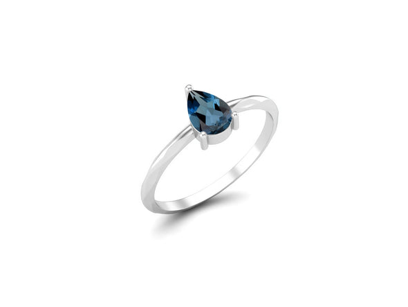 Pear Shaped London Blue Topaz Solitaire Bridal Ring 925 Sterling Silver Ring