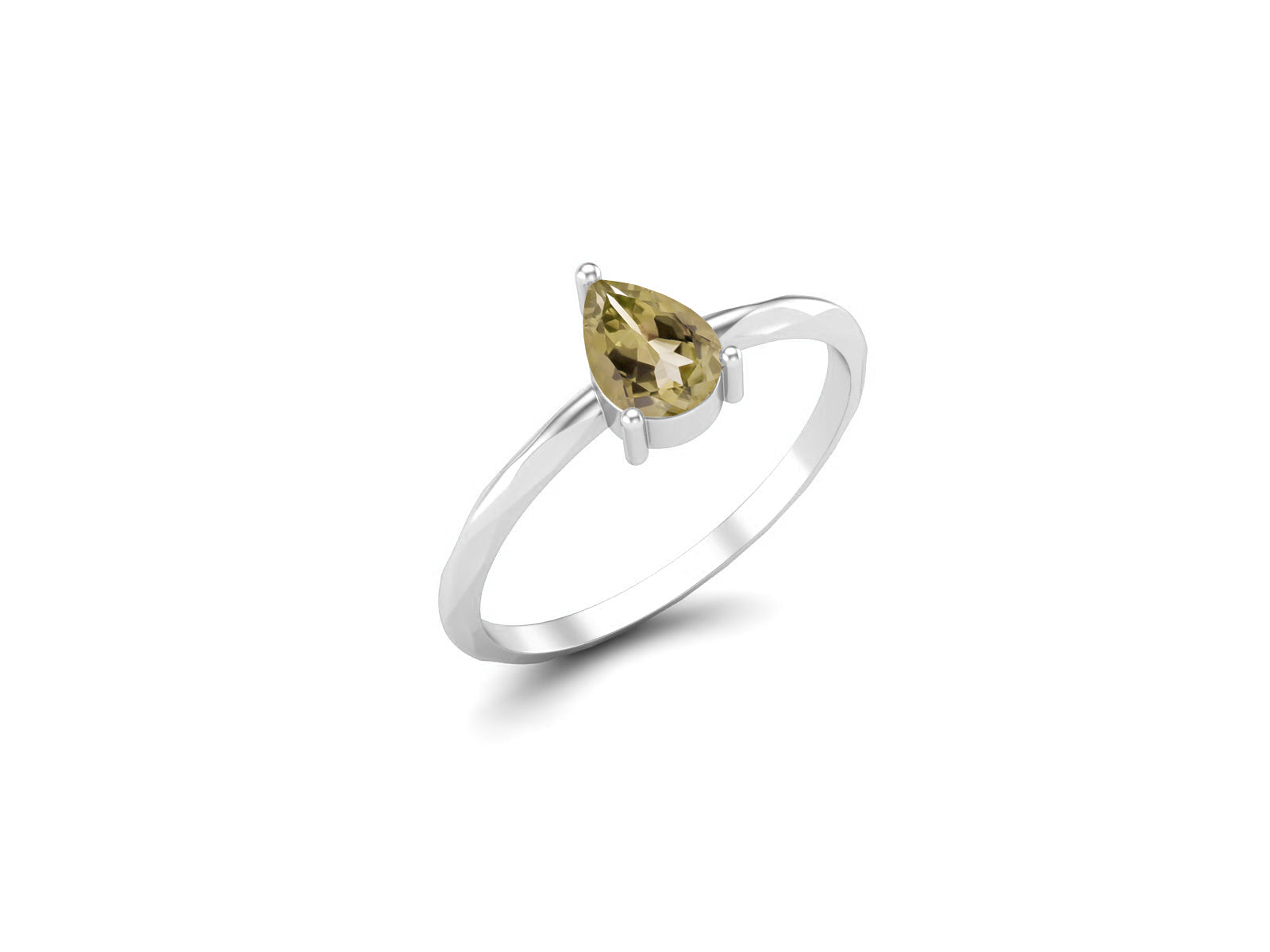 Lemon Quartz Minimalist Solitaire Ring - Sterling Silver