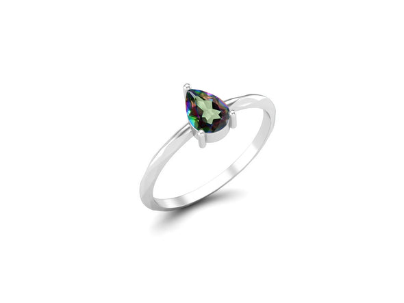 Art Deco Mystic Topaz Solitaire Engagement Ring 925 Sterling Silver Promise Ring