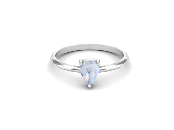 Natural Moonstone Engagement Ring Pear Cut Solitaire Wedding Ring