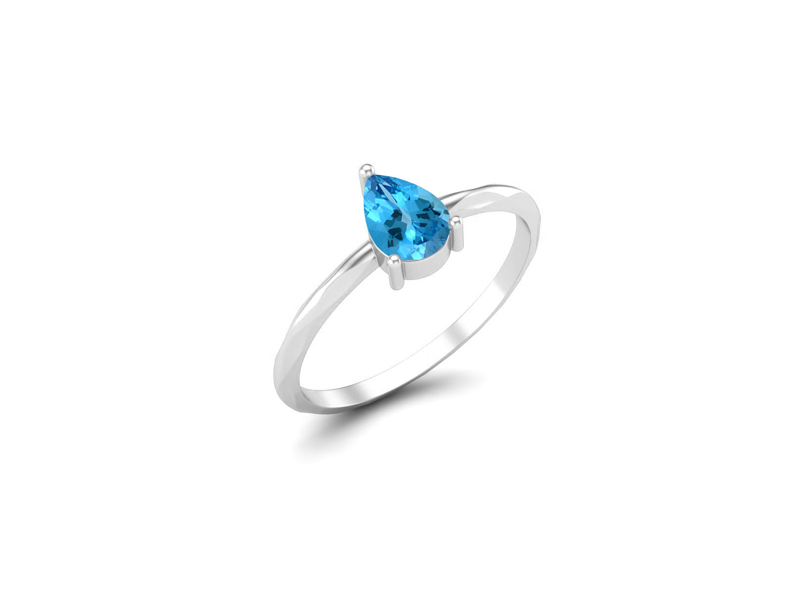 Swiss Blue Topaz Minimalist Solitaire Ring - Sterling Silver