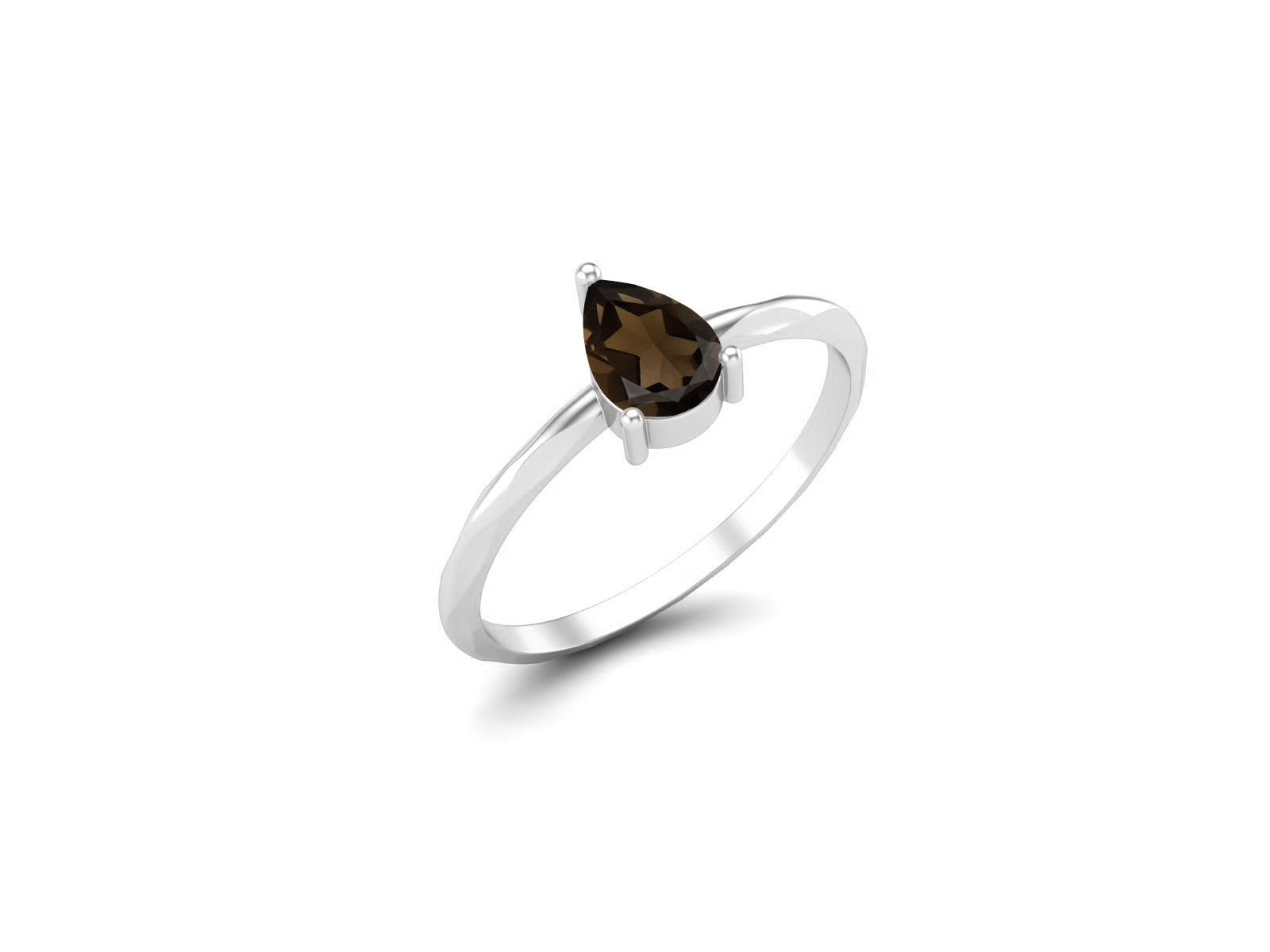 Smoky Quartz Minimalist Solitaire Ring - Sterling Silver