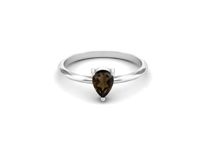 925 Sterling Silver Smoky Quartz Wedding Ring Solitaire Bridal Promise Ring