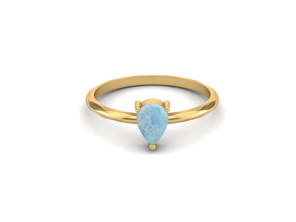 Solitaire Larimar Wedding Ring Art Deco Pear Shaped Solitaire Promise Ring